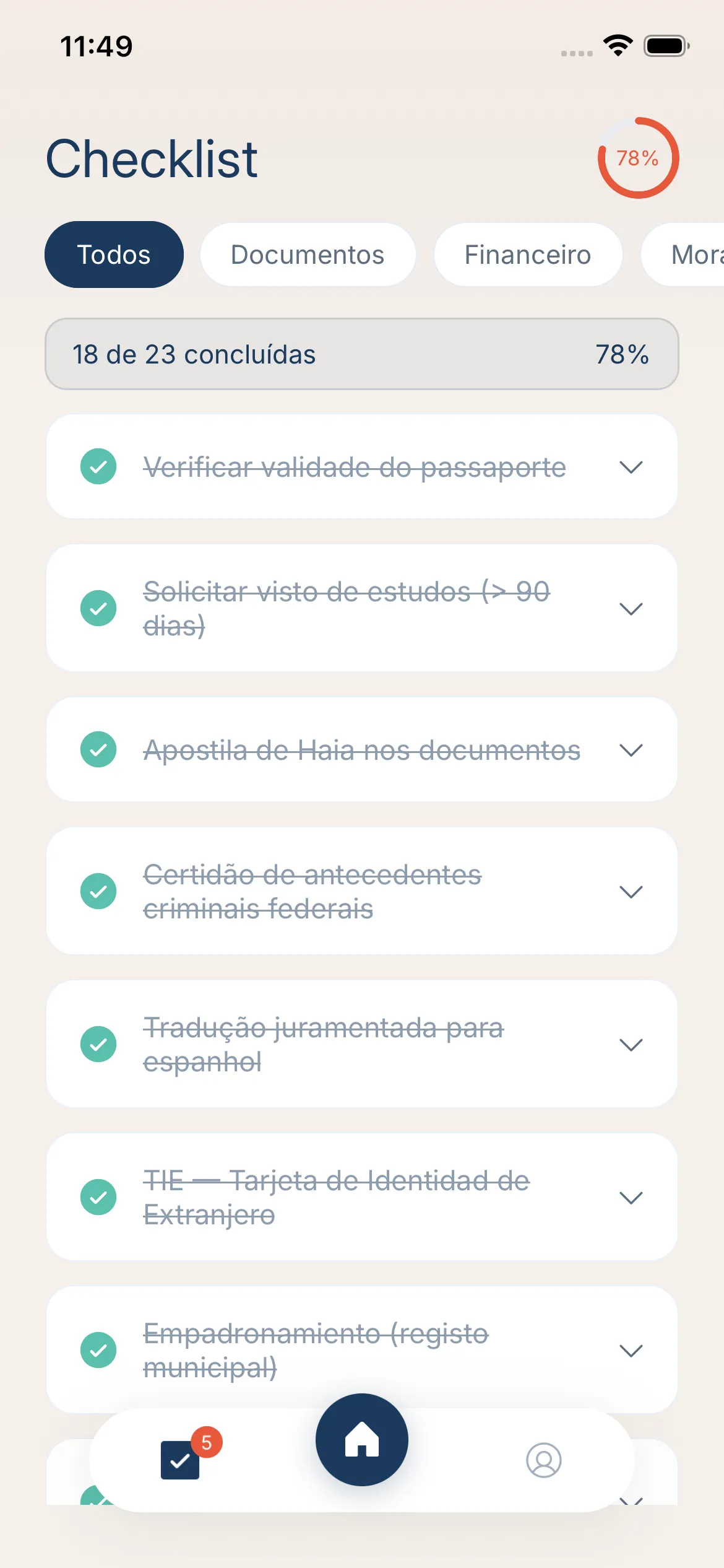 Screenshot: Checklist inteligente