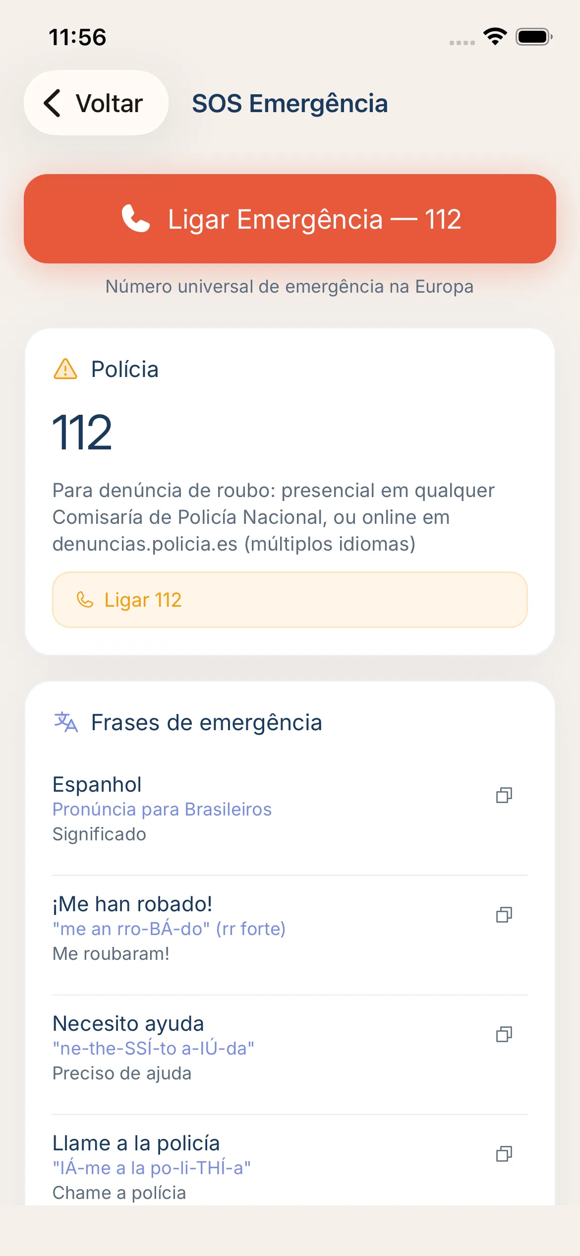 Screenshot: SOS Emergência